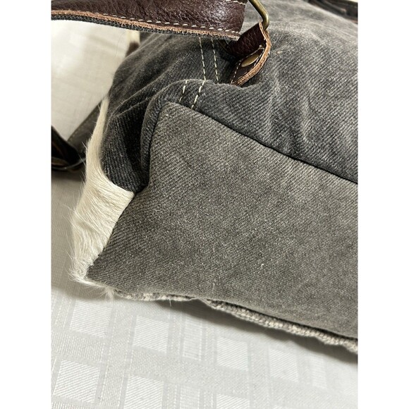 MINTY MYRA BAGS Horse Hair Canvas Leather Backpack Gray Brown Large travel purse - Picture 11 of 16